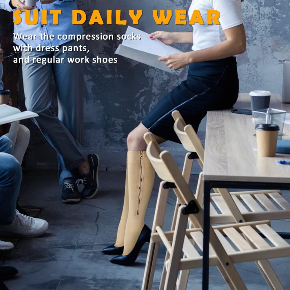 CASMON 15-20mmHg Zipper Compression Socks for Women and Men, Knee High Compression Stockings, Medical Open Toe Support Socks for Varicose Veins, Post-surgery, Swelling, Nurses, Pregnancy (1 Pair) - Image 6