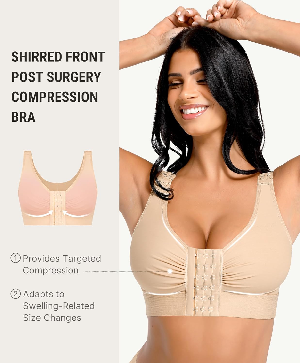 FeelinGirl Post Surgery Compression Bra for Women's Front Closure Bra with Adjustable Straps Wirefree