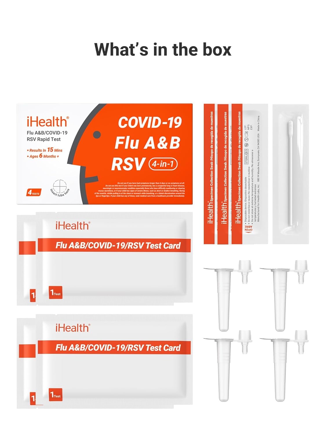 iHealth Flu A/B, COVID-19 & RSV 4-in-1 Antigen Rapid Test, Results in 15 Minutes, FDA Authorized OTC Home Test, Non-Invasive Nasal Swab, Easy to Use & No Discomfort (1 Pack, 4 Tests Total) - Image 7