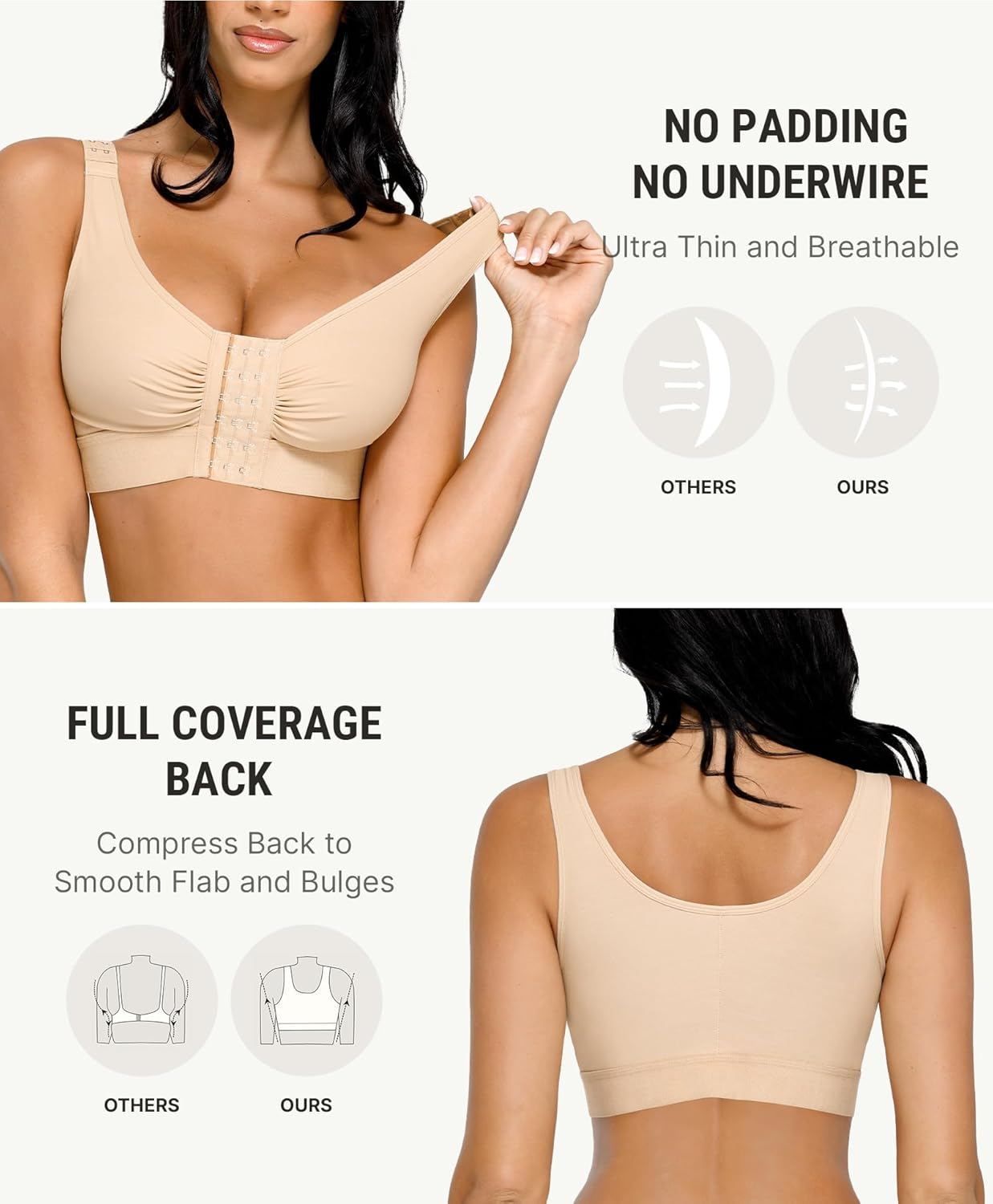 FeelinGirl Post Surgery Compression Bra for Women's Front Closure Bra with Adjustable Straps Wirefree - Image 3