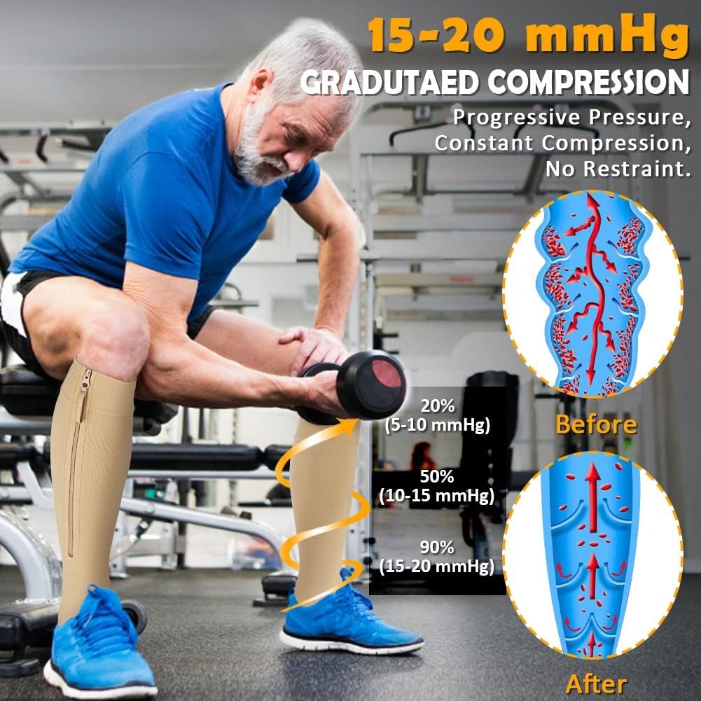 CASMON 15-20mmHg Zipper Compression Socks for Women and Men, Knee High Compression Stockings, Medical Open Toe Support Socks for Varicose Veins, Post-surgery, Swelling, Nurses, Pregnancy (1 Pair) - Image 4