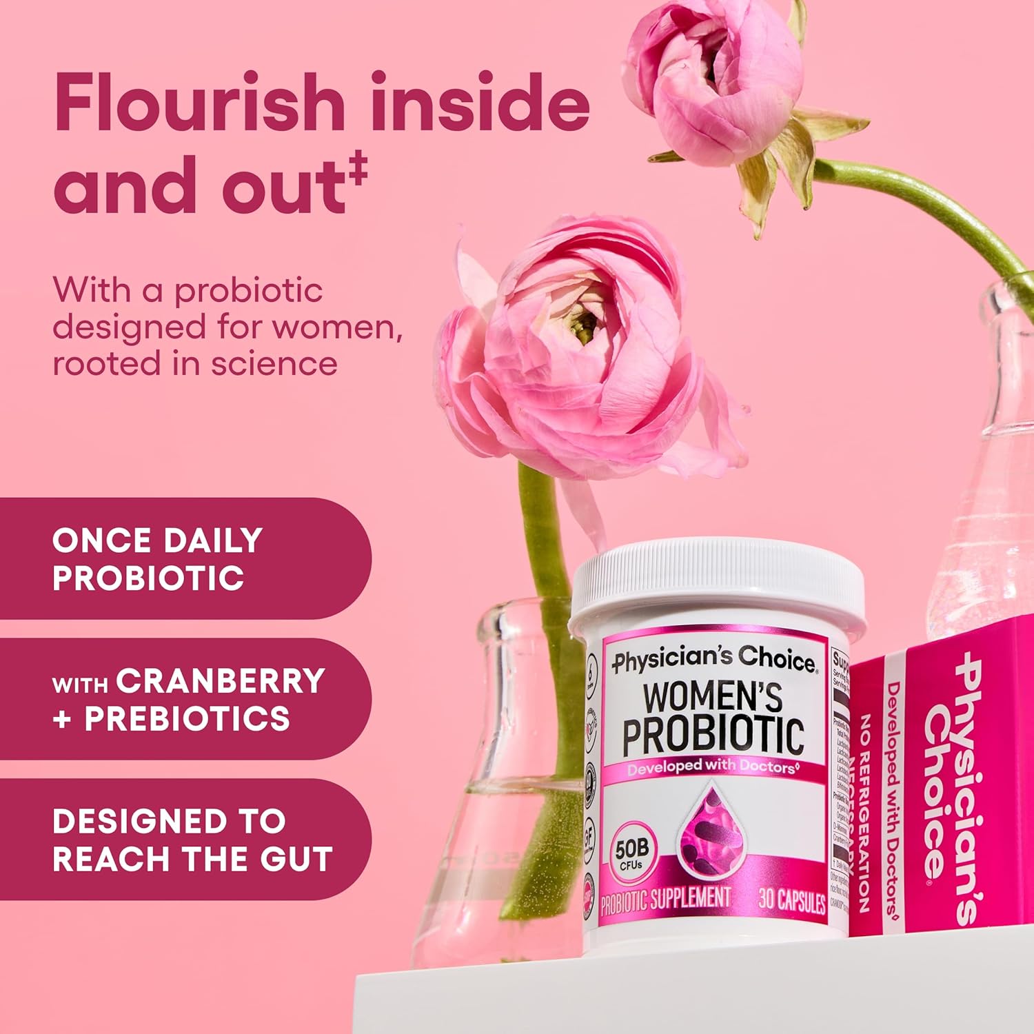 Physician's CHOICE Probiotics for Women - PH Balance, Digestive, UT, & Feminine Health - 50 Billion CFU - 6 Unique Strains for Her - Organic Prebiotics, Cranberry Extract+ - Women Probiotic - 30 CT - Image 2