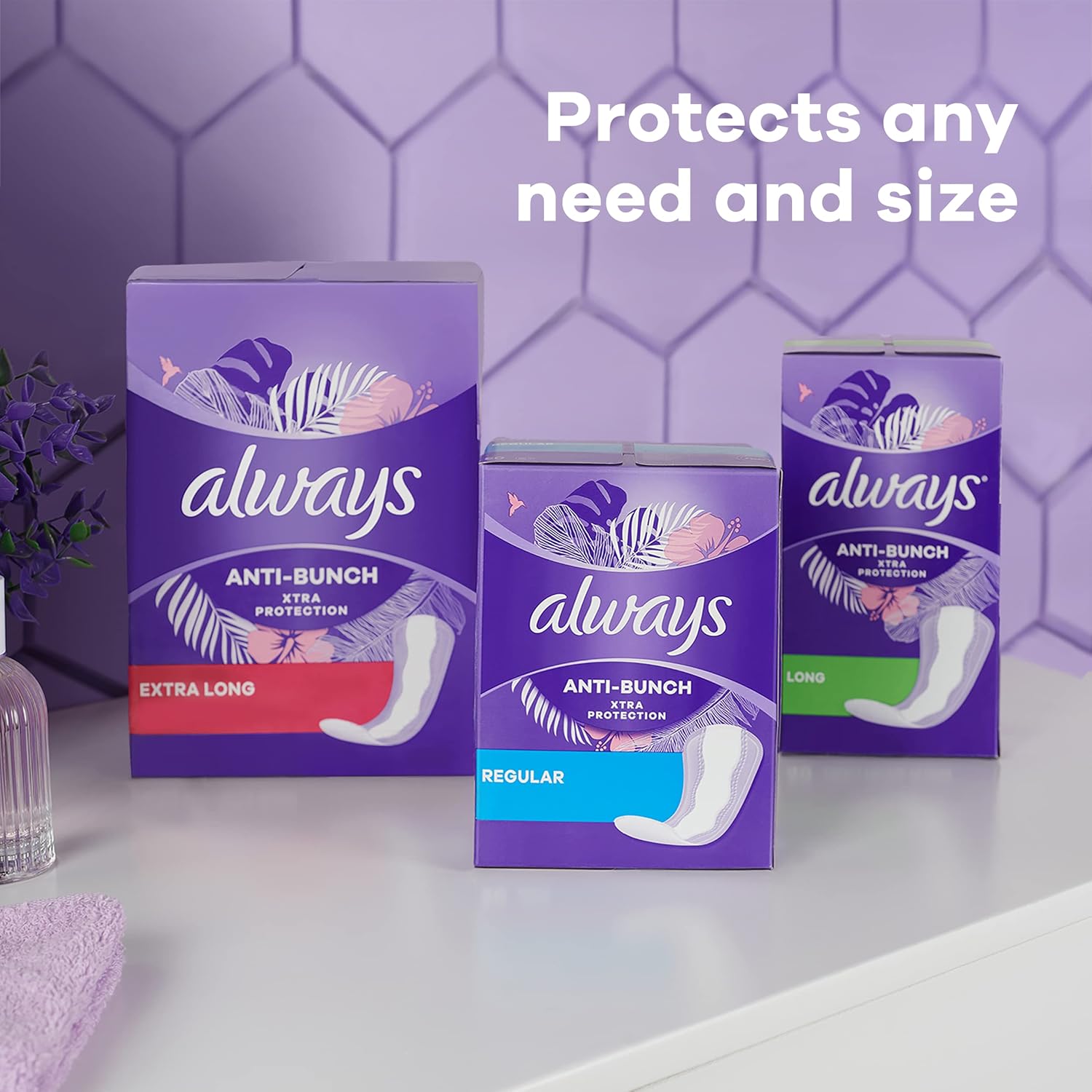 Always Panty Liners for Women Anti-Bunch Xtra Protection Daily Liners, Long, Unscented, 108 Count - Image 6