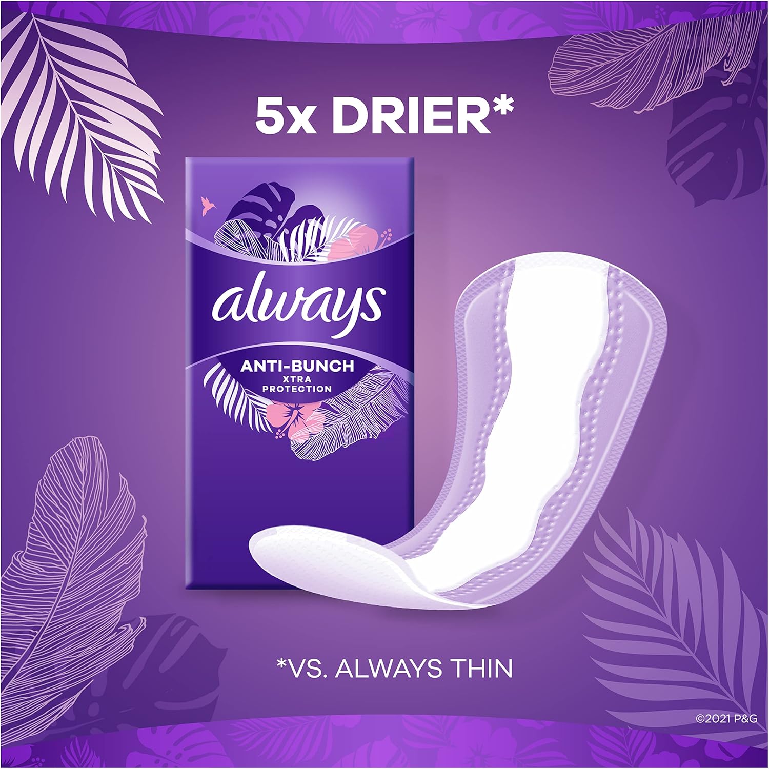 Always Panty Liners for Women Anti-Bunch Xtra Protection Daily Liners, Long, Unscented, 108 Count - Image 7