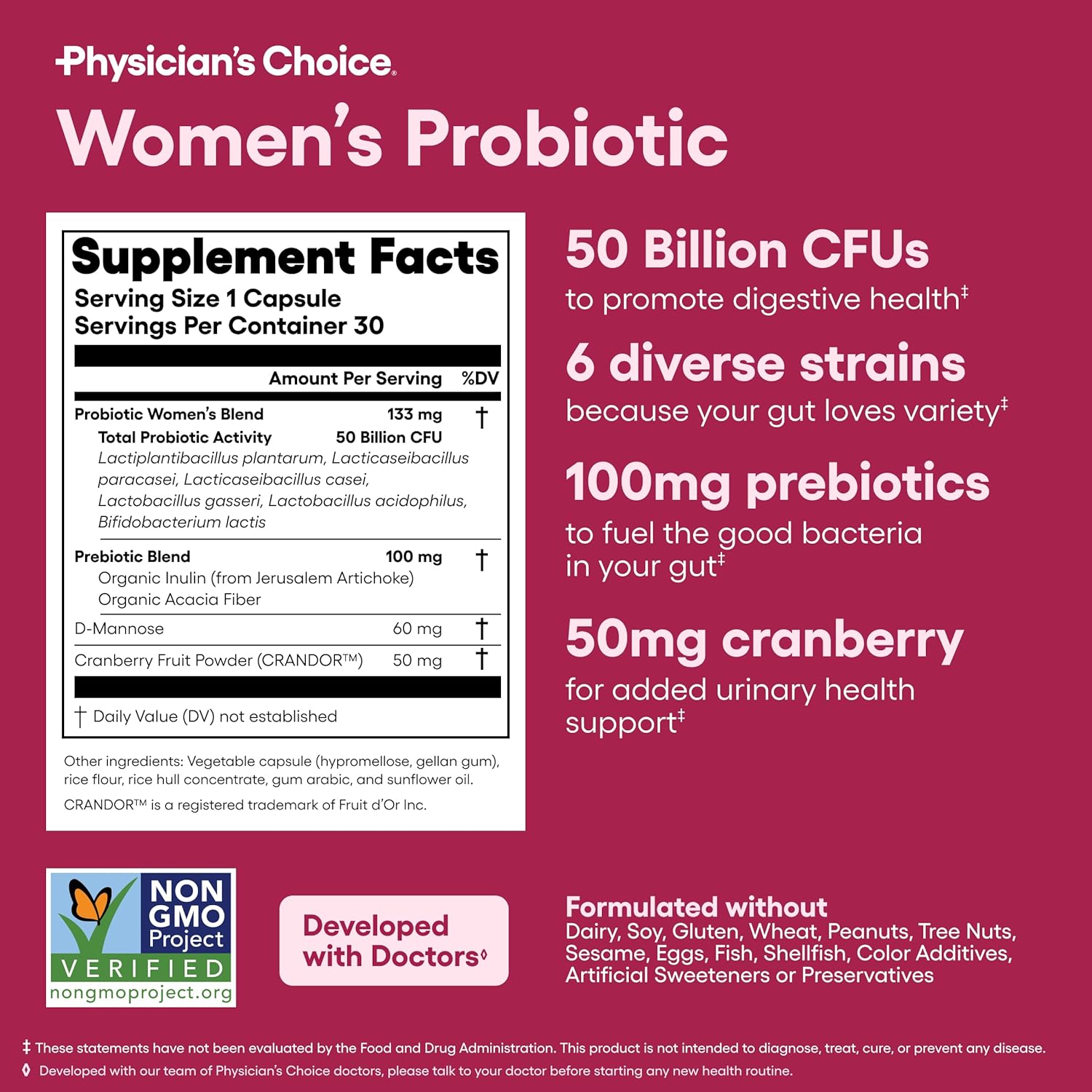 Physician's CHOICE Probiotics for Women - PH Balance, Digestive, UT, & Feminine Health - 50 Billion CFU - 6 Unique Strains for Her - Organic Prebiotics, Cranberry Extract+ - Women Probiotic - 30 CT - Image 6