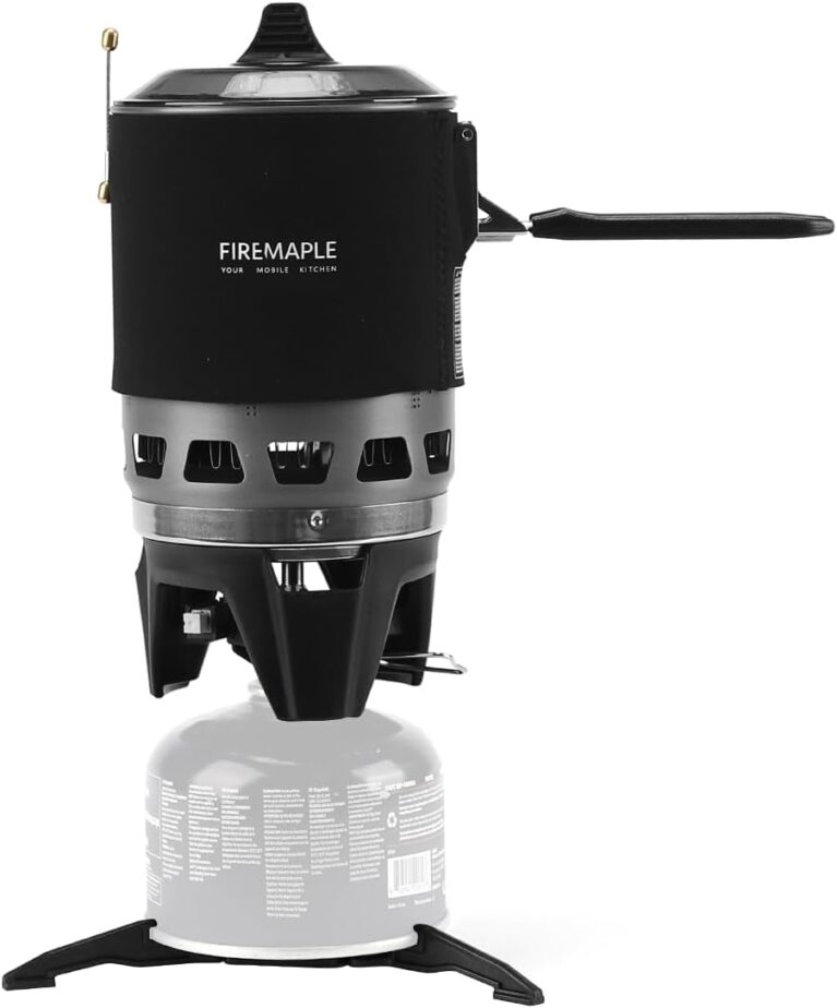 Fire-Maple FMS-X3 0,8 L Campingkocher mit Piezo-Zündung & Topfhalter, tragbarer Gaskocher mit Gasflaschenstabilisator für Outdoor, Trekking, Wandern (schwarz)