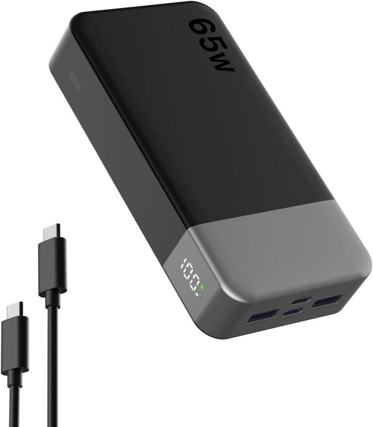 NOBIS Powerbank 20000 mAh, 65 W Schnelllade-Powerbank, tragbares Ladegerät mit Digitalanzeige, Dual USB-C/USB-A für Laptop, Telefon, Tablet, reisetauglicher externer Akku
