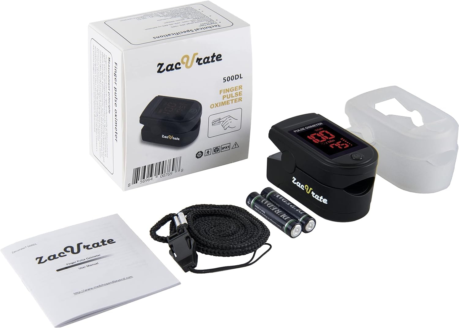 Zacurate 500 Series Fingertip Pulse Oximeter Blood Oxygen Saturation Monitor with Silicon Cover, Batteries and Lanyard, Royal Black - Image 5