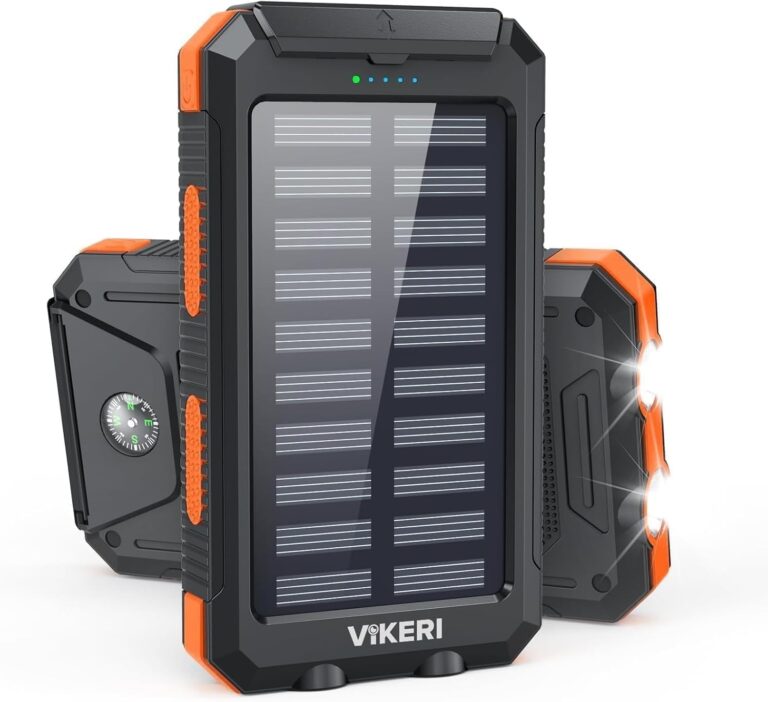 Vikeri Solar Power Bank 26800 mAh, Powerbank Solar Wasserdicht USB C Externer Akku mit 4 Ausgängen, Powerbank für Smartphones, Tablets und mehr (Dunkelorange)