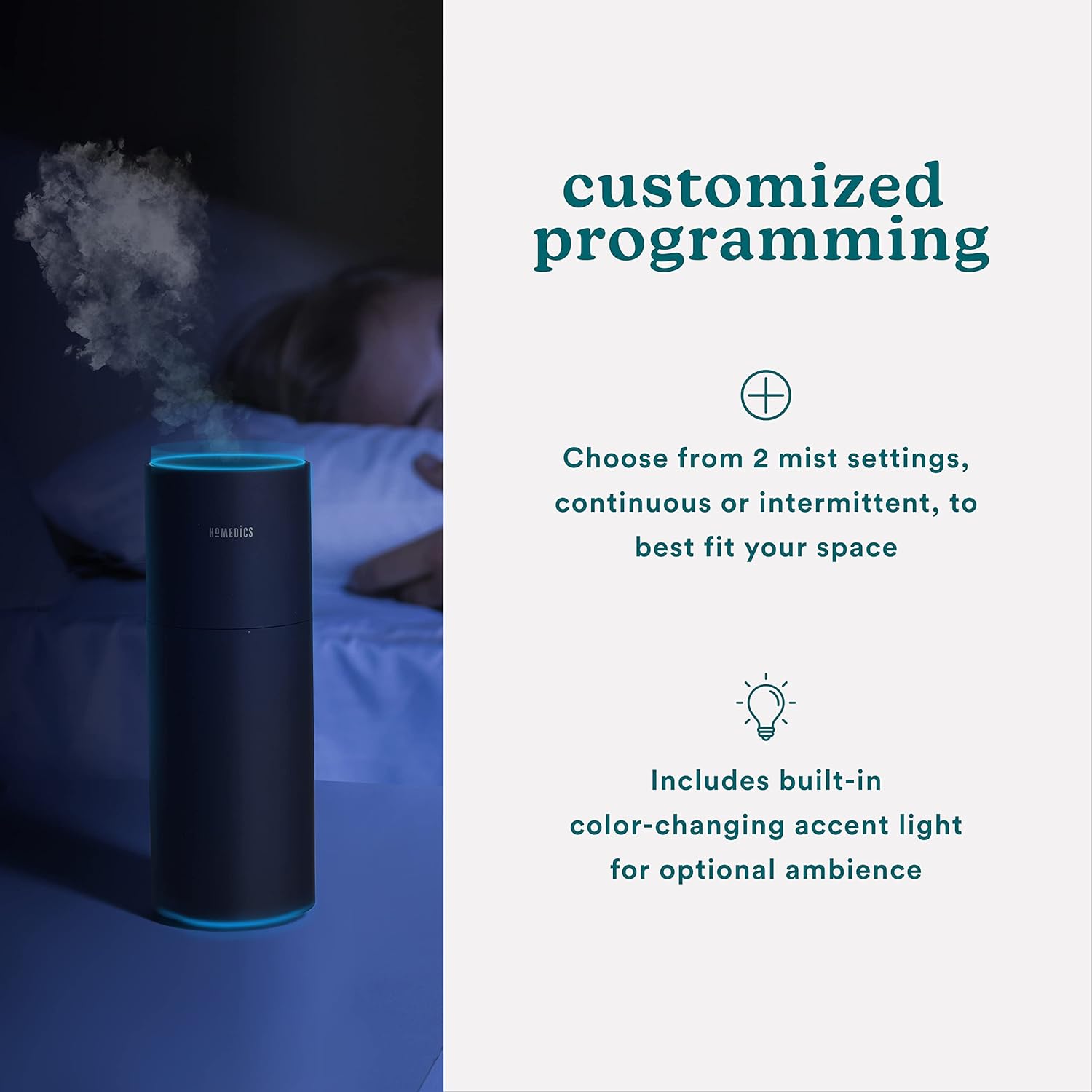 Homedics Portable Humidifier - Small Air Humidifiers for Bedroom, Plants, Office, Travel - Cool Mist Humidifiers, Color-Changing Accent Light, 2 Mist Settings, Matte Black - Image 4