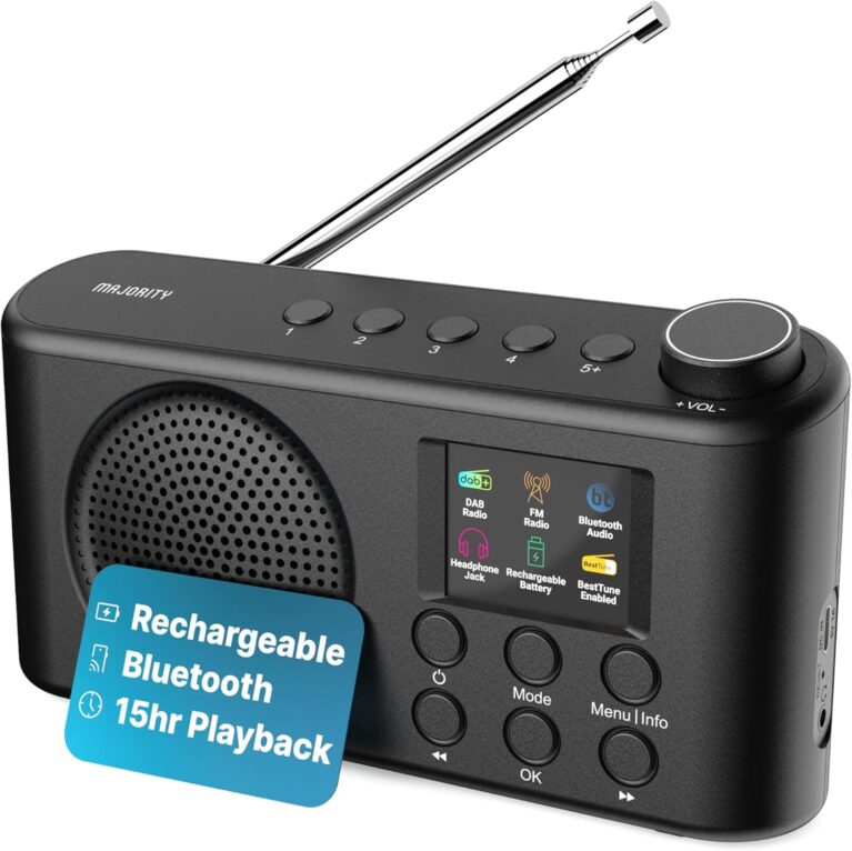 MAJORITY Orwell Pro DAB Plus Radio | Küchenradio DAB+ & FM | Miniradio mit Bluetooth 5.2 | Gepäckradio-Akku mit 15 Stunden Akkulaufzeit | Digitalradio mit 40 Senderspeichern für Küche und Büro