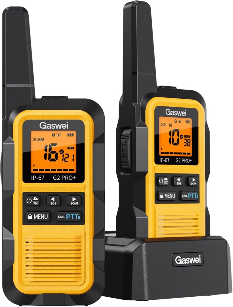 Gaswei G2Pro Professionelle Walkie-Talkies für Erwachsene (IP67 wasserdicht & schwimmfähig), Fernradio mit Doppel-PTT, VOX, SOS-Alarm, UKW-Radio + Akku für den Außenbereich (2er-Set in Gelb)