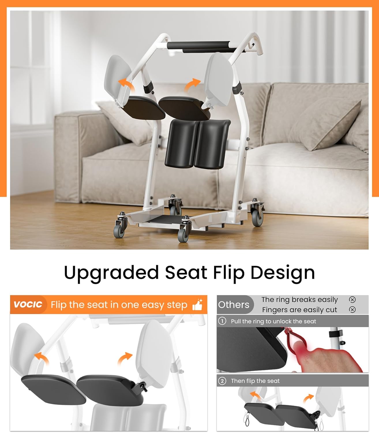 VOCIC Sit to Stand Lift, One-Step Stand Assist Lift for Elderly, Patient Lift Chair Transport Unit with Wheels, Fall Prevention & Muscle Building, AY03 2026 Upgraded - Image 2