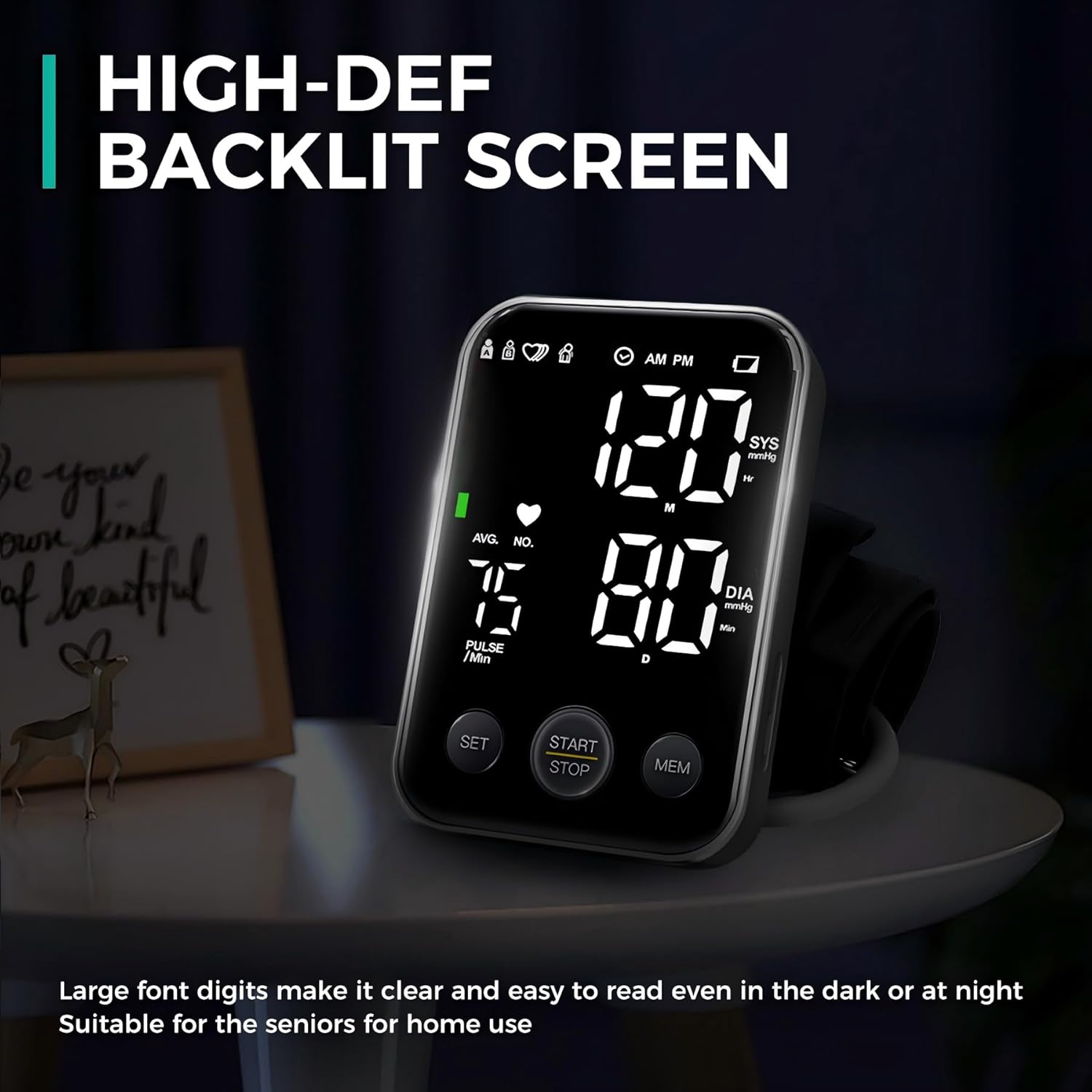 Oklar Blood Pressure Monitor Upper Arm Monitors for Home Use BP Machine Sphygmomanometer with 2x120 Reading Memory Adjustable Arm Cuff 8.7"-15.7" Large Display with LED Background Light Storage Bag - Image 4