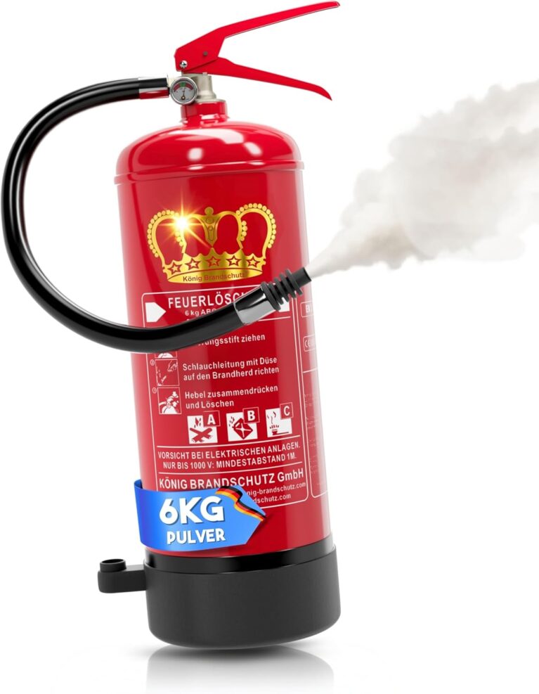 König Brandschutz - König Feuerlöschpulver | 6 kg | Geeignet für Brandklassen - ABC | Nach DIN EN3 | Dauerdruck 10 LE | Vielseitig | Inklusive Wandhalterung mit Manometer