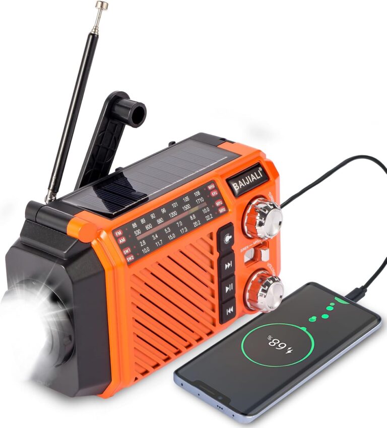 Kurbelradio, Notfallradio mit 2600-mAh-Powerbank, Solar- und USB-C-Aufladung, AM/FM/SW-Weltempfänger, LED-Taschenlampe und SOS-Alarm für Notfallsets (Orange)
