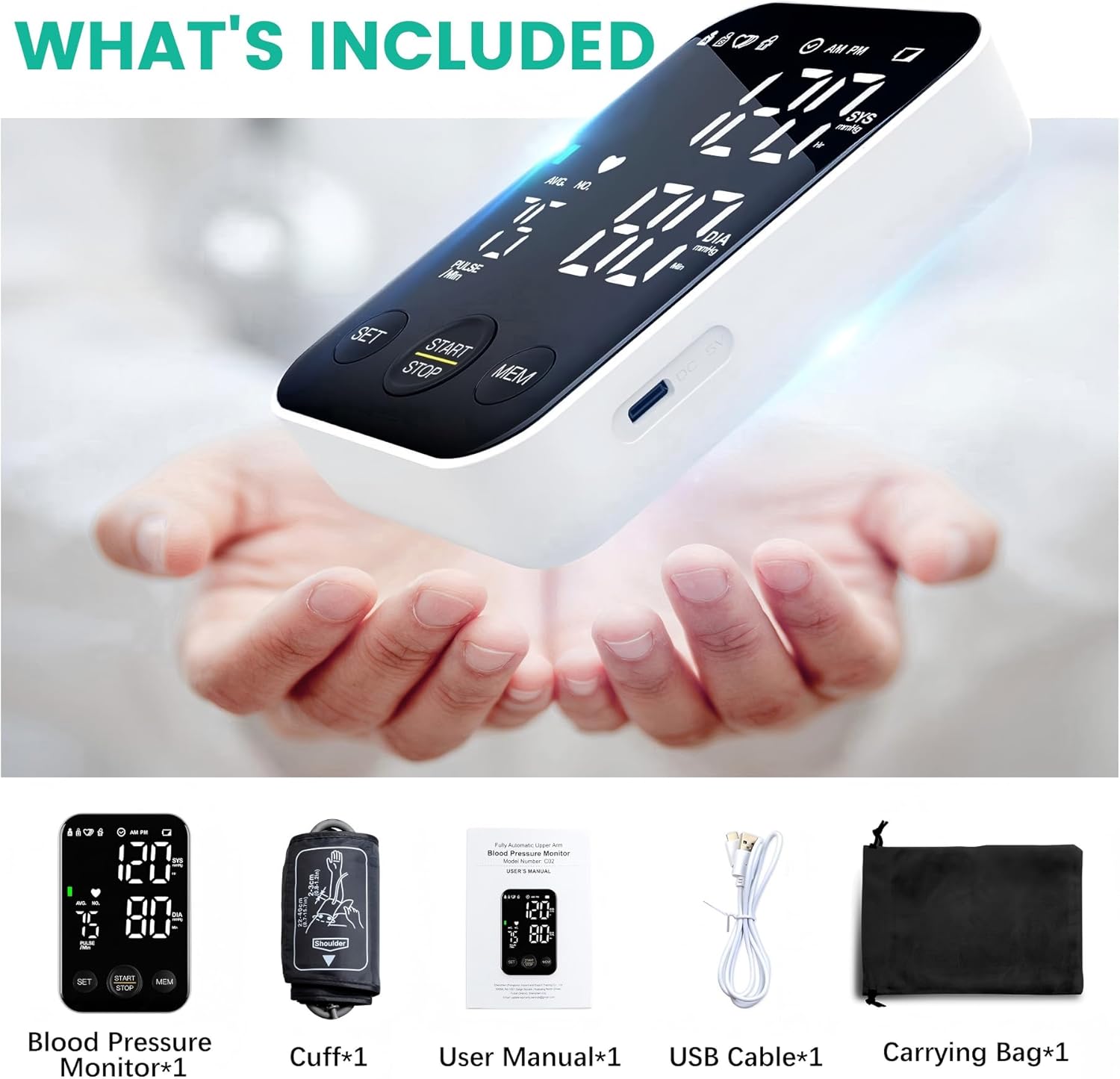 Oklar Blood Pressure Monitor Upper Arm Monitors for Home Use BP Machine Sphygmomanometer with 2x120 Reading Memory Adjustable Arm Cuff 8.7"-15.7" Large Display with LED Background Light Storage Bag - Image 7