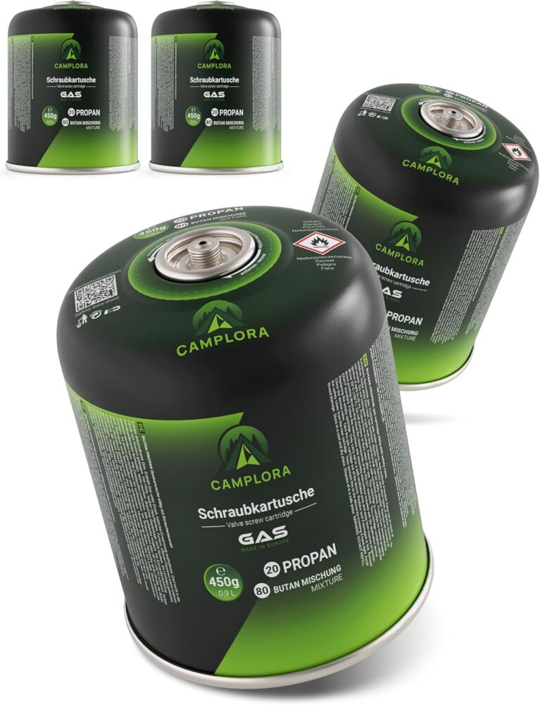 CAMPLORA 4 x 450 g Gaskartuschen passend für Weber Gasgrill Q100/1000 Serie, Propangas & Butangas, Schraubkartusche mit Gewinde für Campingkocher Gaskartuschen Schraubventil Gasflaschen Butan