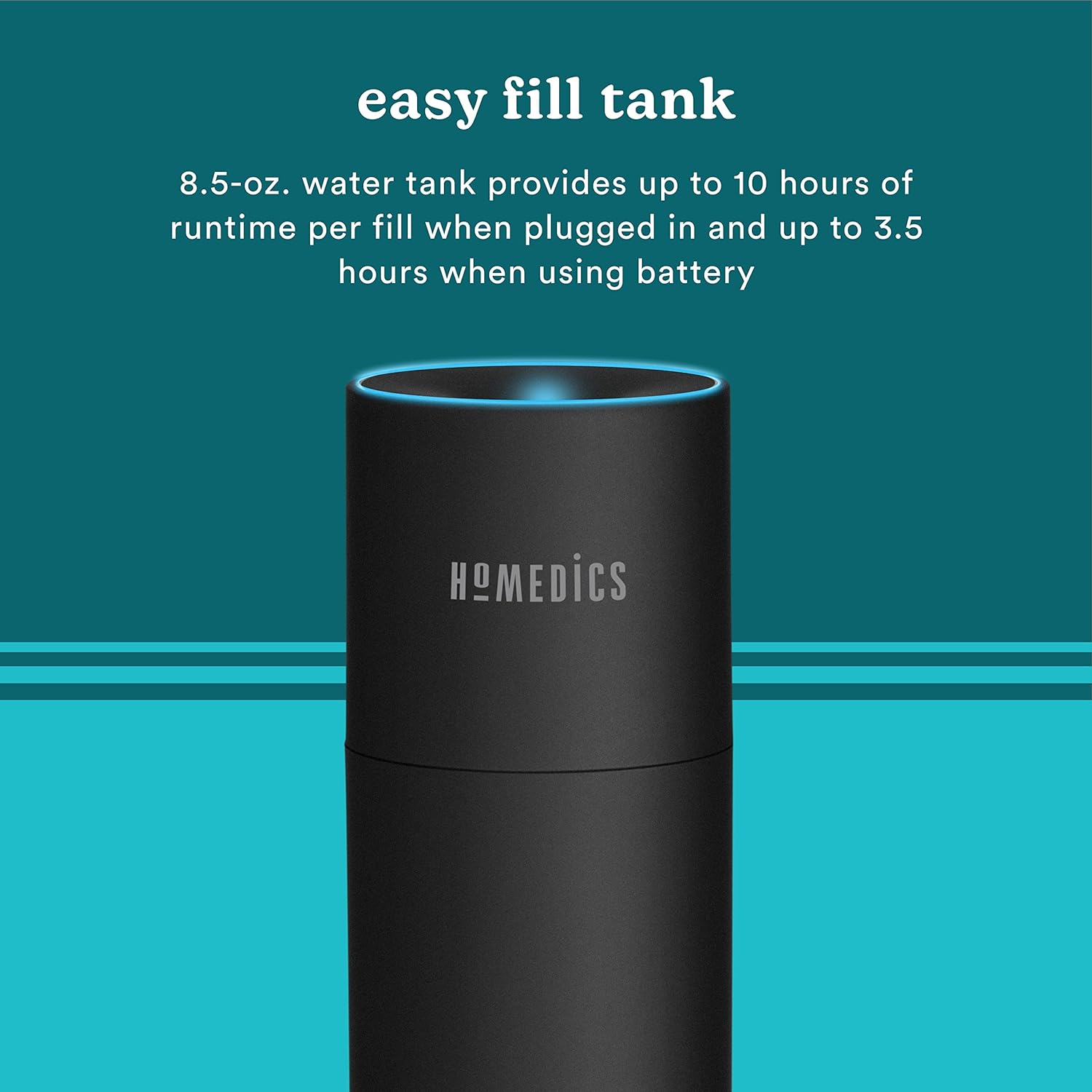 Homedics Portable Humidifier - Small Air Humidifiers for Bedroom, Plants, Office, Travel - Cool Mist Humidifiers, Color-Changing Accent Light, 2 Mist Settings, Matte Black - Image 3