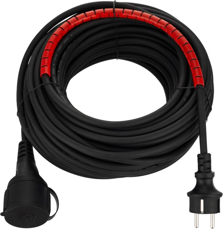 REV H05RR-F Verlängerungskabel mit Kabelschutz, wasserdicht, 25 m, 3680 W, Schwarz