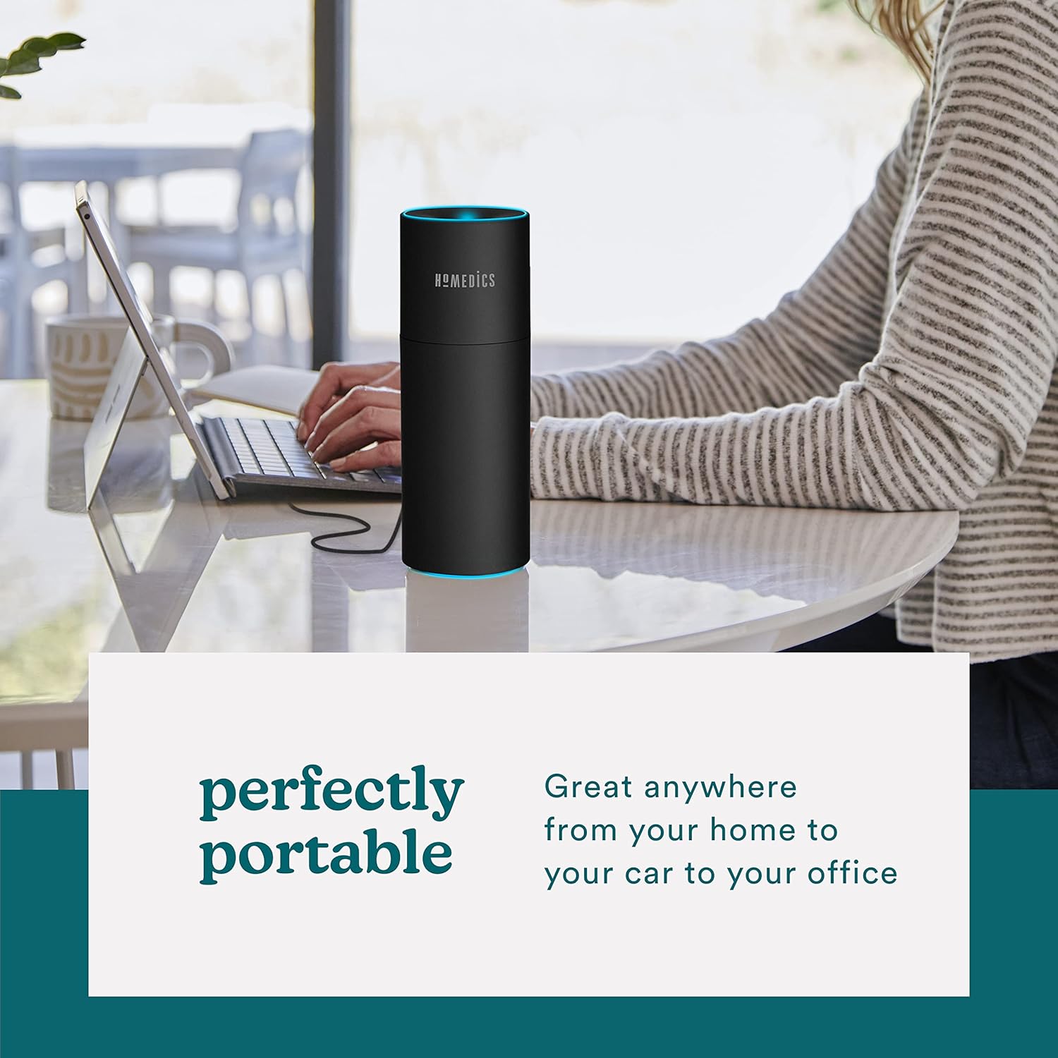 Homedics Portable Humidifier - Small Air Humidifiers for Bedroom, Plants, Office, Travel - Cool Mist Humidifiers, Color-Changing Accent Light, 2 Mist Settings, Matte Black - Image 5