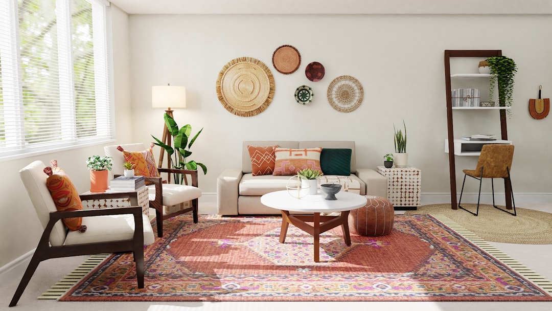 A cozy living room decorated with simple everyday items like cushions, plants, and books.