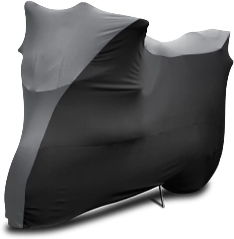 WinPower Indoor Motorcycle Cover, Soft Stretch Fabric, 96 x 41 x 49 inches | Elastic Breathable Dustproof Scratchproof Indoor Protection Cover for Motorbikes, Black/Gray Review