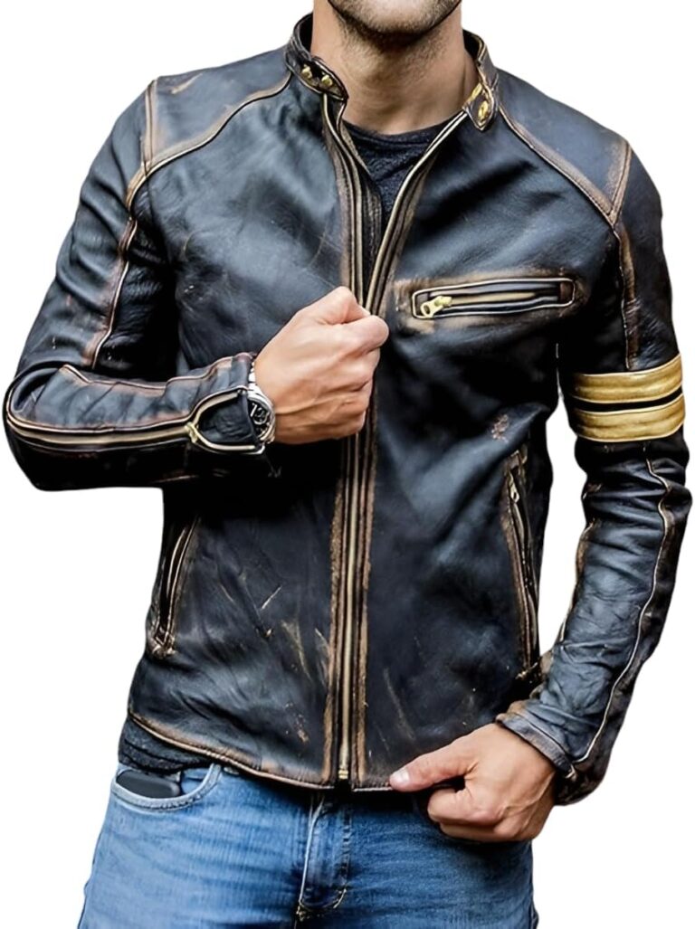Jild Distressed Café Racer Black Leather Jacket Men – Genuine Lambskin Leather Biker Style Mens Vintage Motorcycle Jacket Review