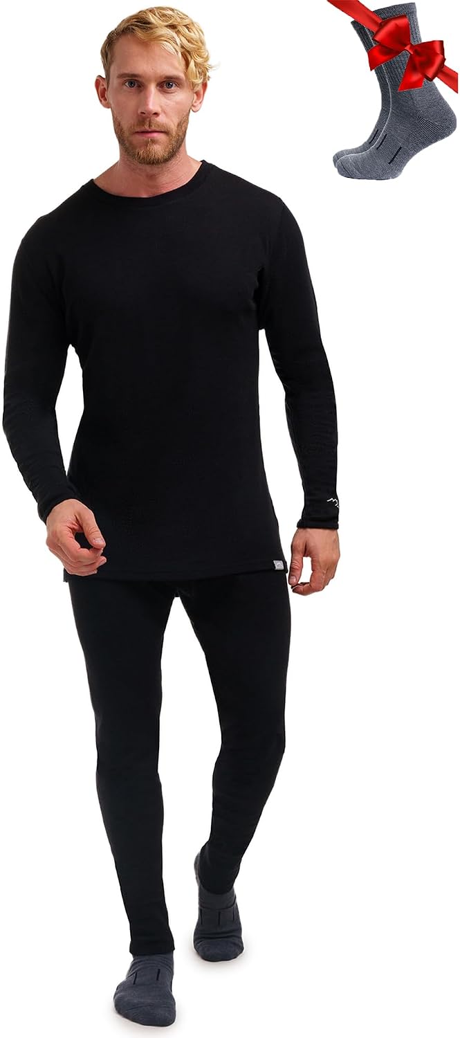 100% Merino Wool Base Layer Men Set – Thermal Underwear for Men Long Johns | Lightweight, Midweight, Heavyweight Long Johns, Naturally Odor-Resistant, Breathable Active Underwear, Hiking, Skiing Review