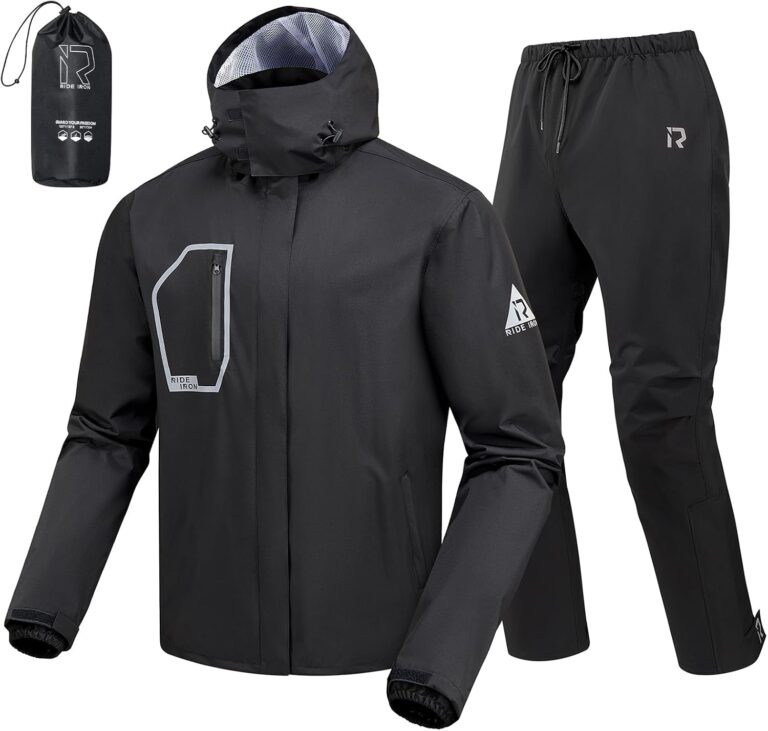 RIDEIRON Rain Suit, Motorcycle Rain Gear for Men, Reflective Model: MJ5012 | Breathable, Reflective, 15000mm Rating, Rain Coat with Pants 2 Pieces Rainsuit, Outdoor, Fashion, Detachable Hood Review