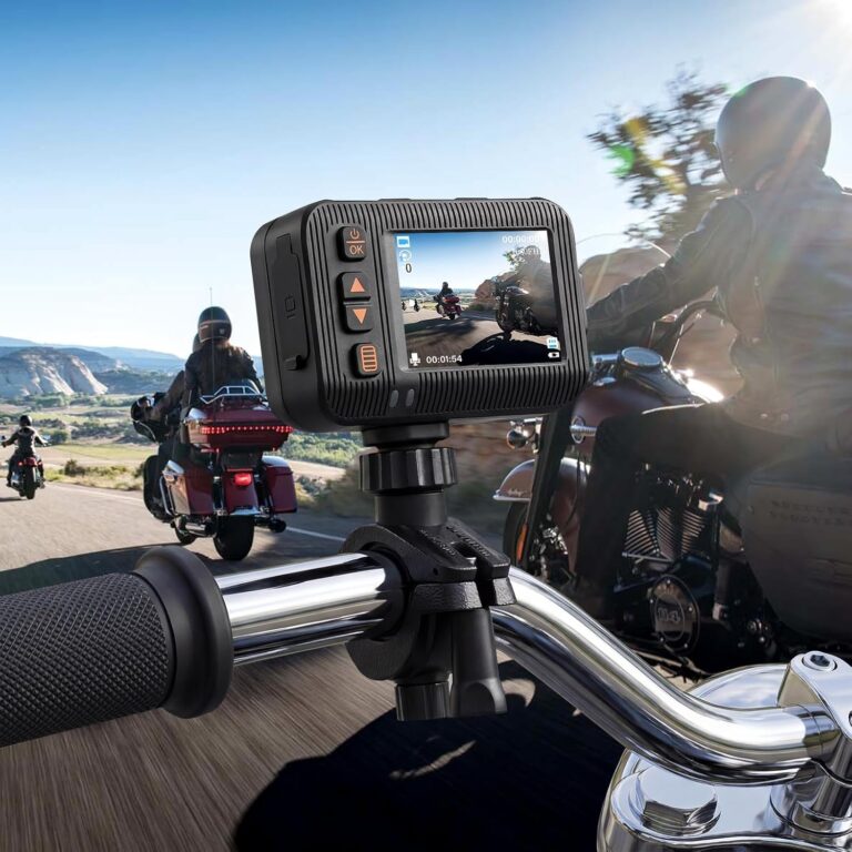 Motorcycle Dash Cam Front and Rear Dual Lens, IP67 Waterproof HD DVR with HDR, G-Sensor, Loop Recording & 4 Screen Switching Modes, All Weather Motorbike Camera for Riding Security & Evidence Review
