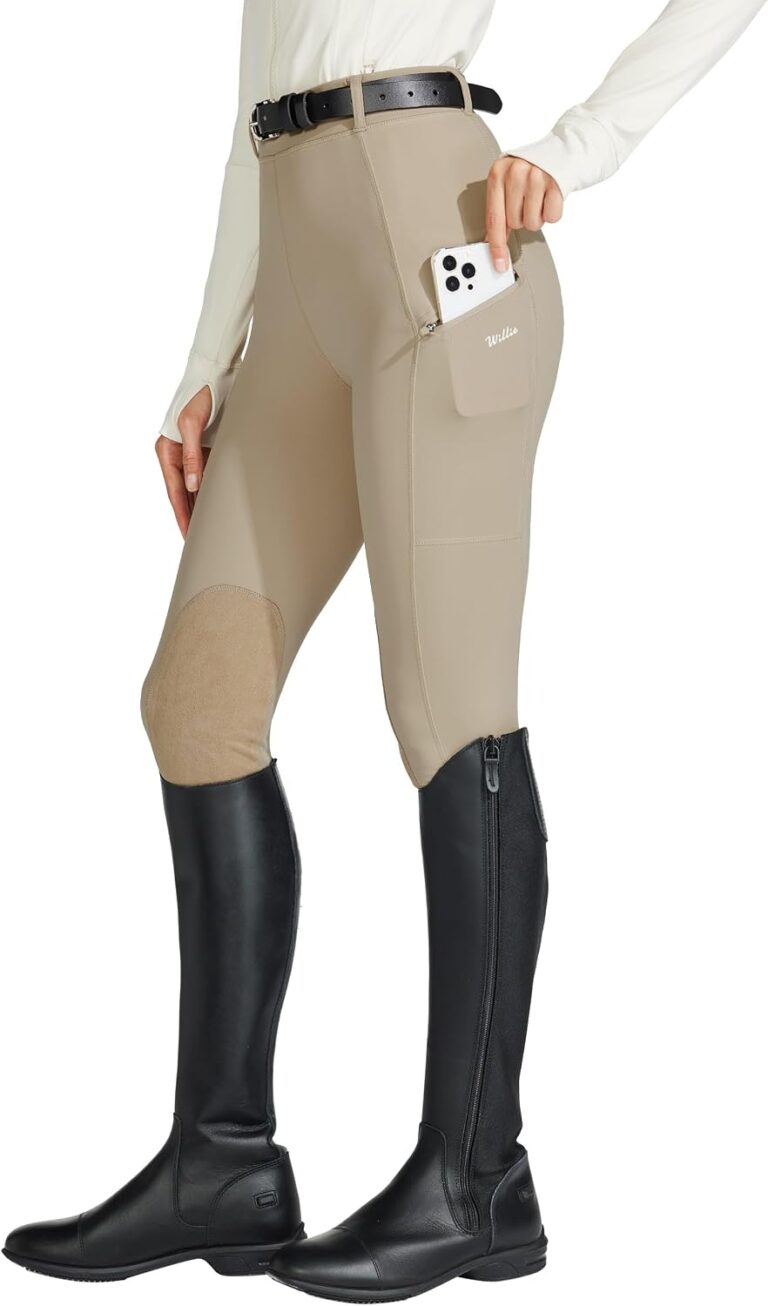 Willit Women’s Horse Riding Pants English Equestrian Horseback Breeches | Breathable stretch fabric and suede knee patch, secure phone zip pockets and non-slip riding, summer lessons and trail rides Review