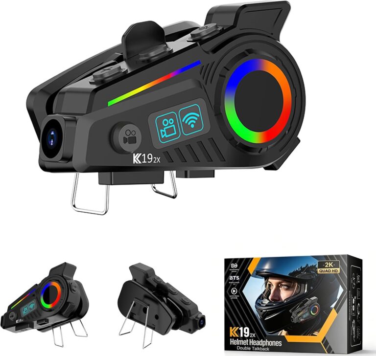 Motorcycle Helmet Bluetooth Headset with 2K Camera, Bluetooth 6.0, 2-Way Helmet Intercom Communication System, IP65 Waterproof, WiFi Connectivity, Voice Assistant & Music Sharing for Motorcycle Riding Review