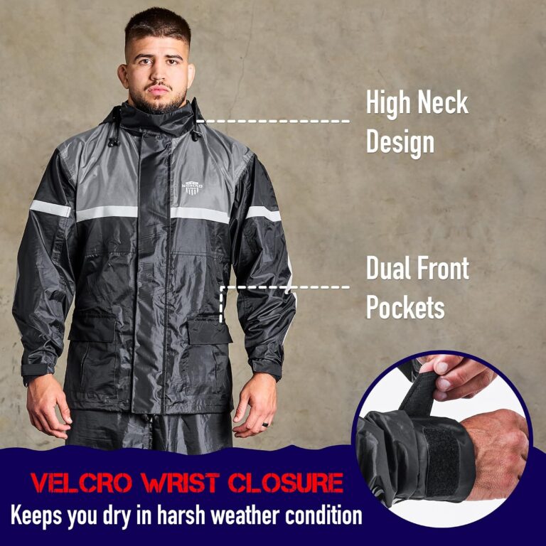 Waterproof Motorcycle Rain Suit, 2-Piece Reflective Gear, Lightweight Riding Jacket & Pants, Protective Raincoat with Hoodie Review
