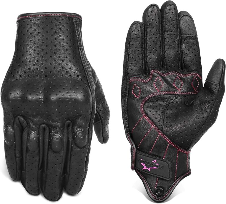 Women’s Touchscreen Goatskin Leather Motorcycle Gloves Perforated, M | Vintage Rose Stitch, Armor Pad, Snap Buckle, Anti-Slip Palm for Cruiser Bobber Scooter Street & Daily Bike Riders Review