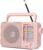 Tragbares FM/AM-Radio mit Lautsprecher, Transistorradio (batteriebetrieben oder USB) für drinnen, draußen und Notfälle – (Pink)